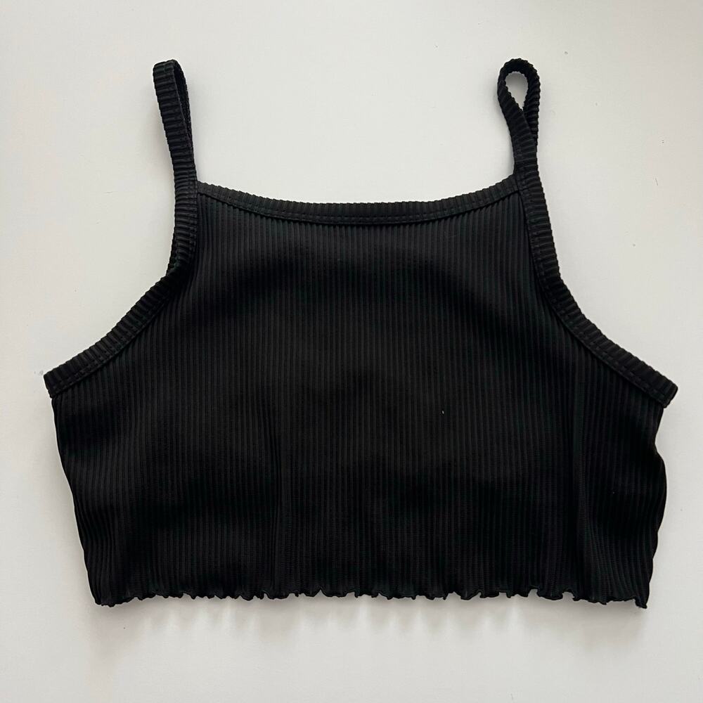 Hollister Swim Rib Knit Tank Bikini Cropped lettuce edge black